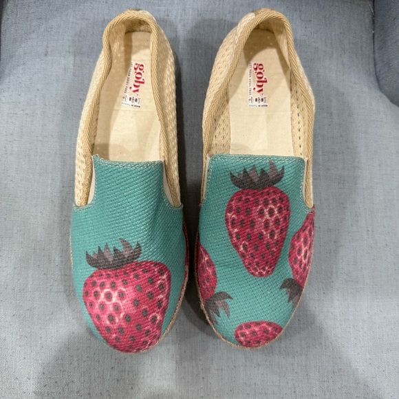 Goby Strawberry Print Espadrille Slip-On Shoes - Picture 2 of 6